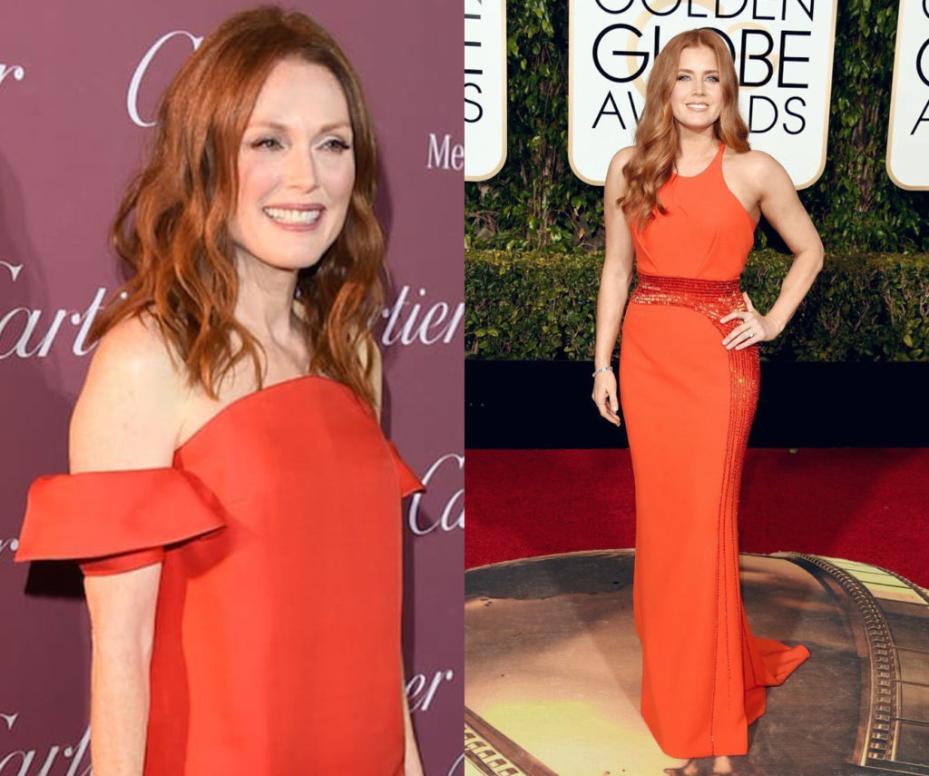 Julianne Moore and Amy Adams in red orange dresses.