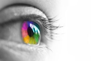 Eye that has an iris with rainbow colors