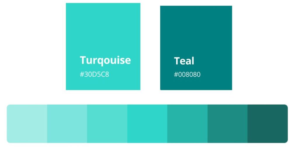 Turquoise and Teal color swatches